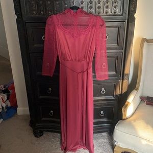 Vintage 1970's lace burgundy International Ladies Garment Union Made Rare Dress